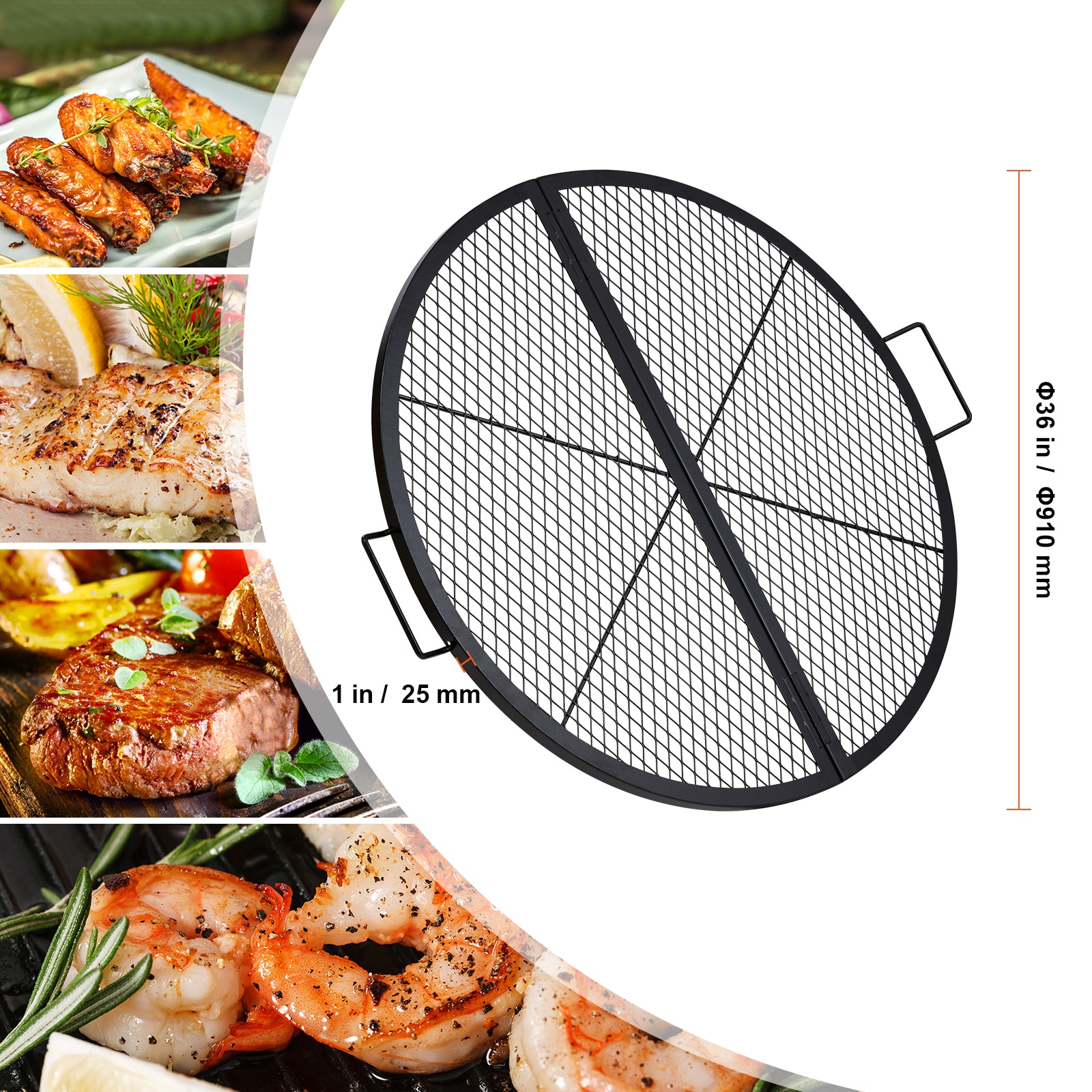 Fire Pit Grill Grate Foldable Round Steel Bbq Grid With Handle_voghion.com